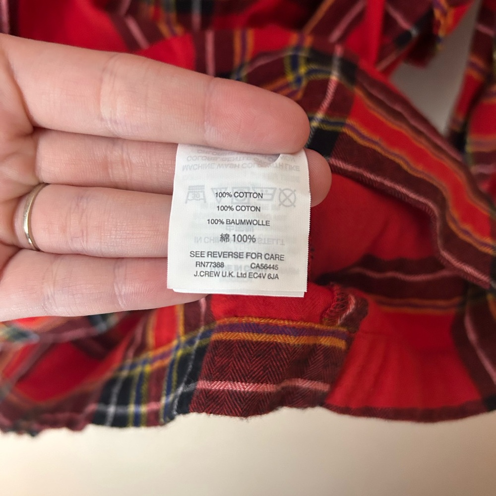 J. Crew Red Ruffle Blouse Tartan Popover Plaid Festive Flannel Sz S 100% Cotton - Picture 6 of 11